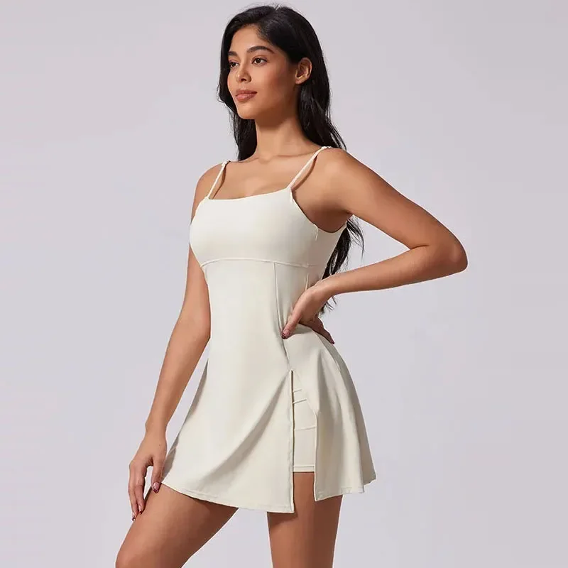 Women's Anti-glare Sports Beautiful Back Dress Removable Chest Cushion Breathable Outdoor Yoga Tennis Skirt