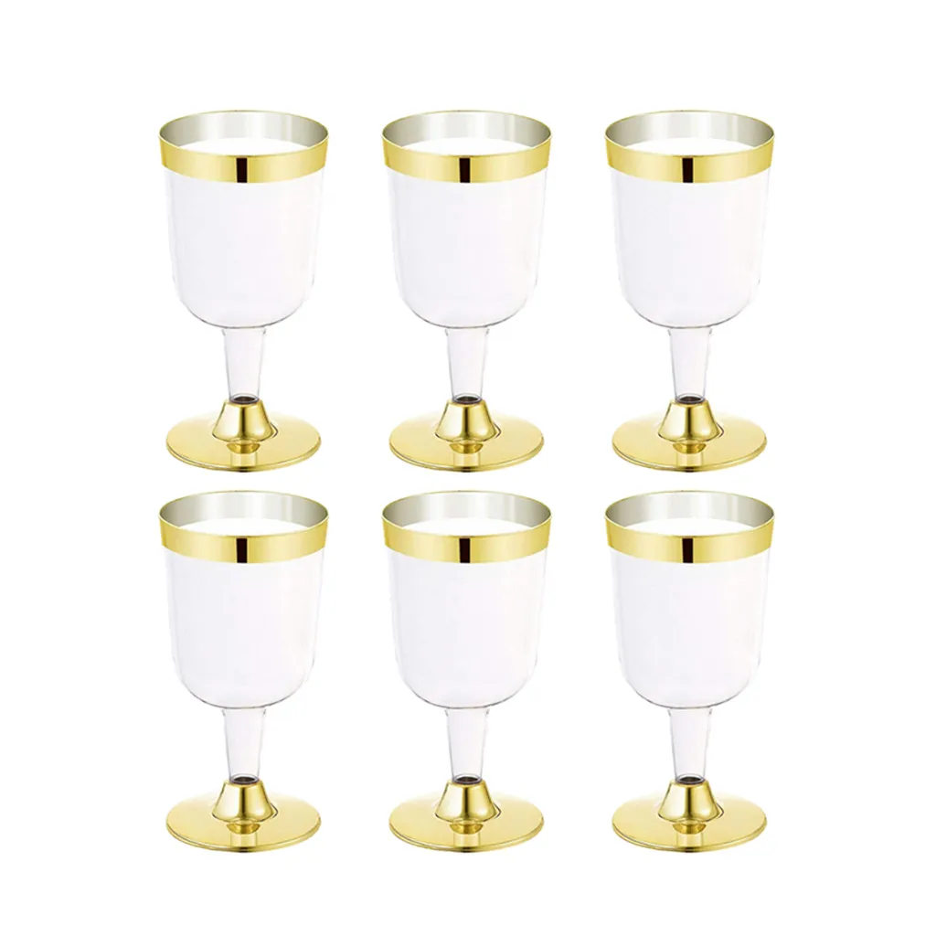 6pc Golden High Quality Plastic Wine Glass Disposable Cup Durable Party Wedding Festival Plastic Cup Bar Wine Supplies