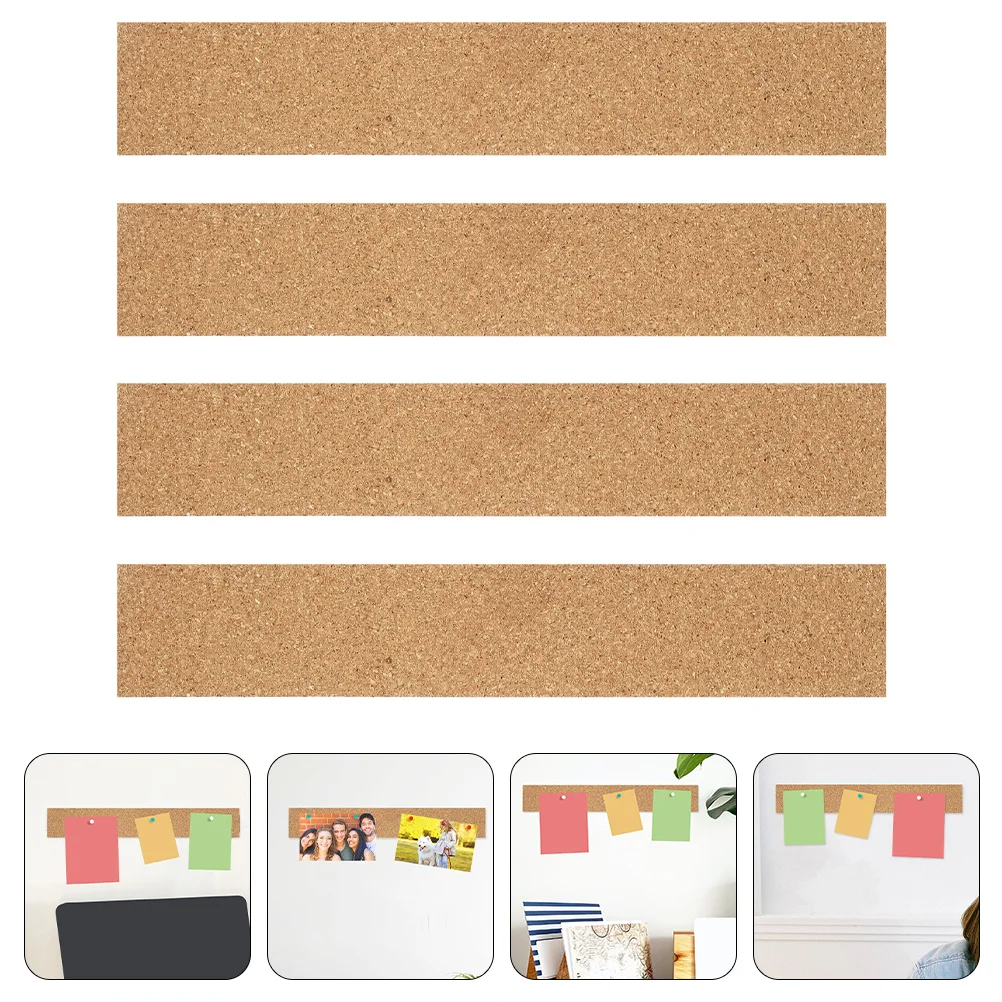4Pcs Cork Memo Strips Bulletin Board Cork Strips Message Bulletin Wall Adhesive Office Wall Corkboards
