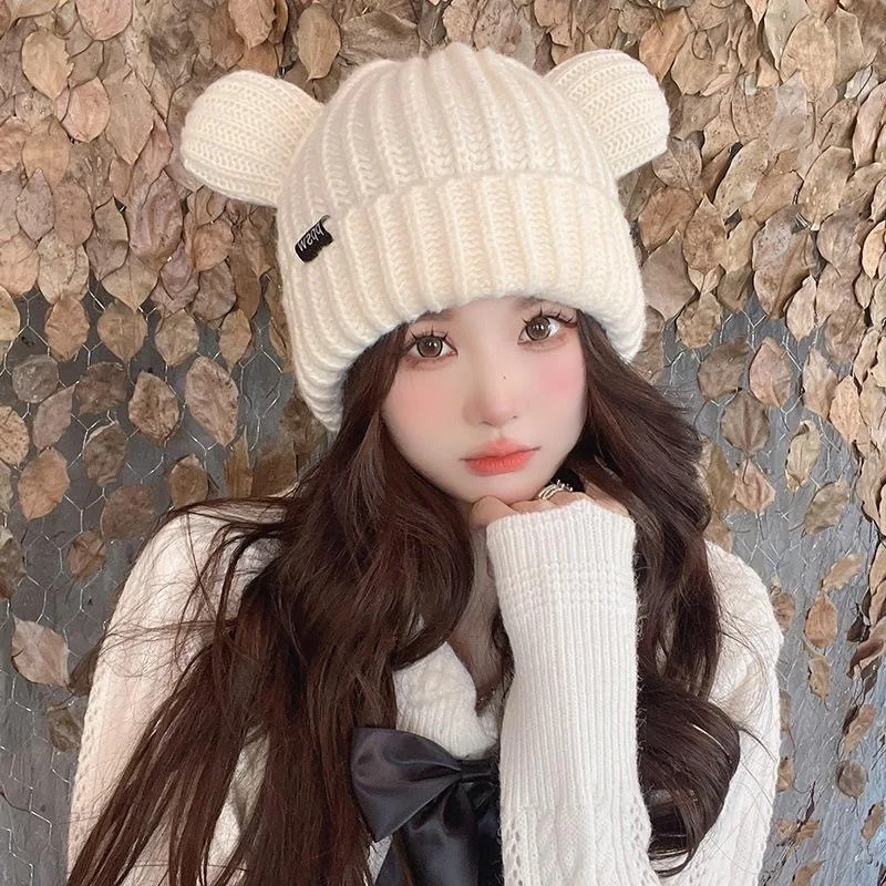 

Girls Hat Cute Bear Ears Knitted Warm Children Winter Cap Bonnet Kids Hat Crochet Beanie 6-18Y