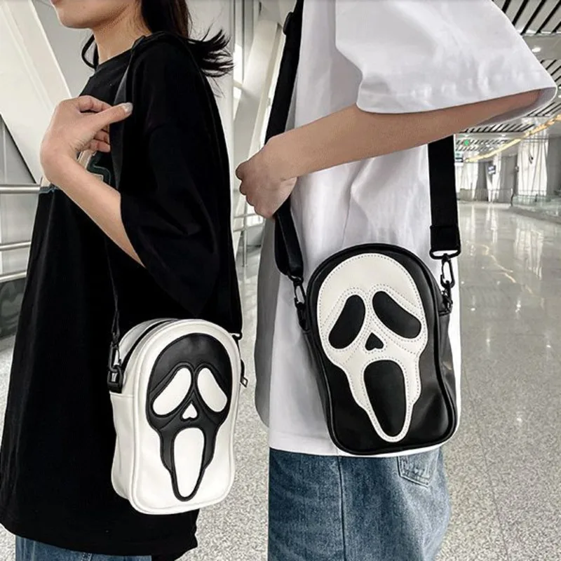 Ghost Scream Shape Square Bag PU Leather Small Capacity Portable Women's Makeup Bag Adjustable Shoulder Strap Cross Shoulder Bag