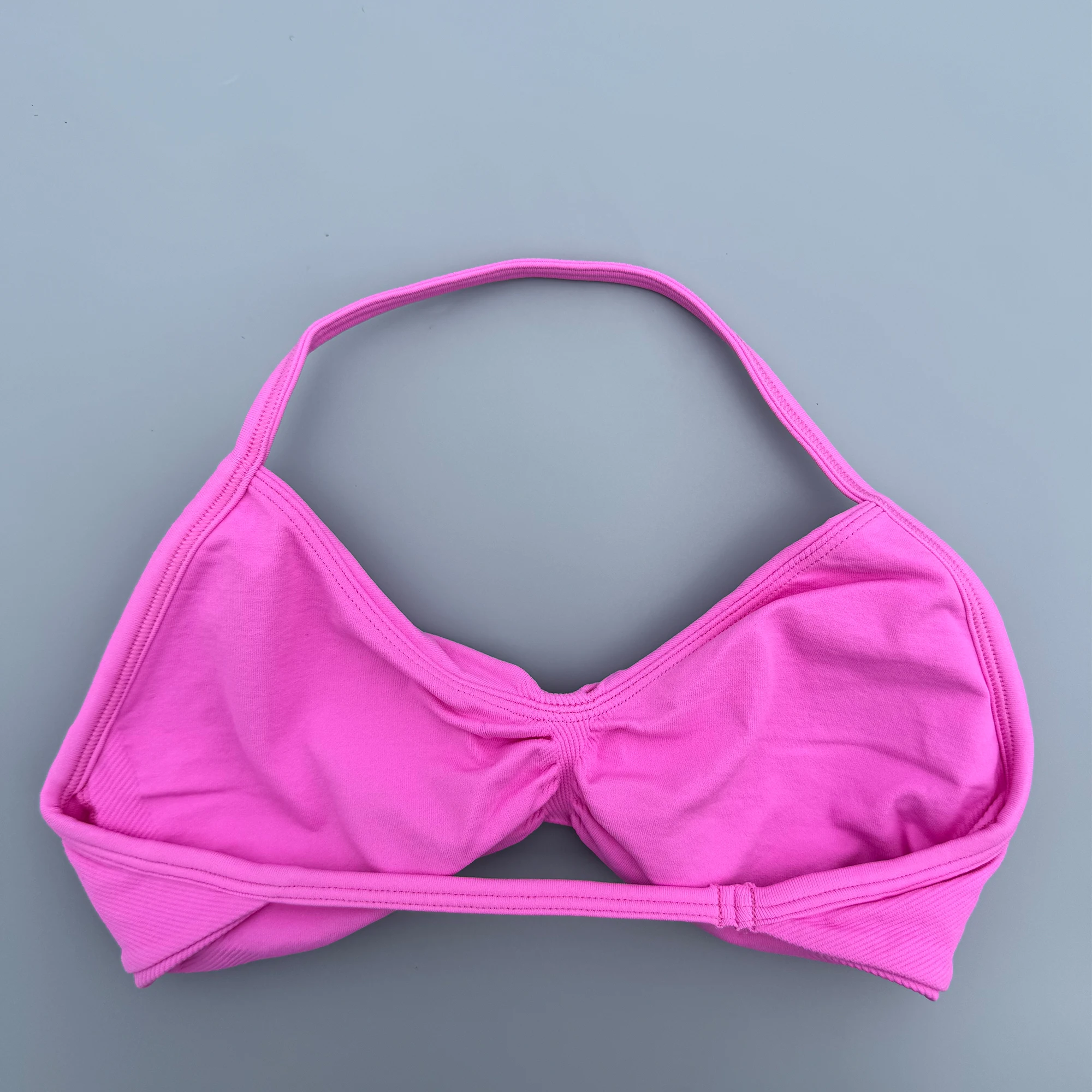 Women's High Support Strappy Ruched Backless Halter Push-Up Seamless Sports Bra with Removable Pads