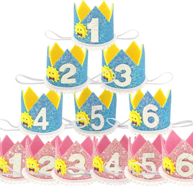 

1Pcs 1－6 Year Old Kids Birthday Crown Headband Boy Girl Birthday Party Baby Shower Decoration Birthday Photo Props Hat