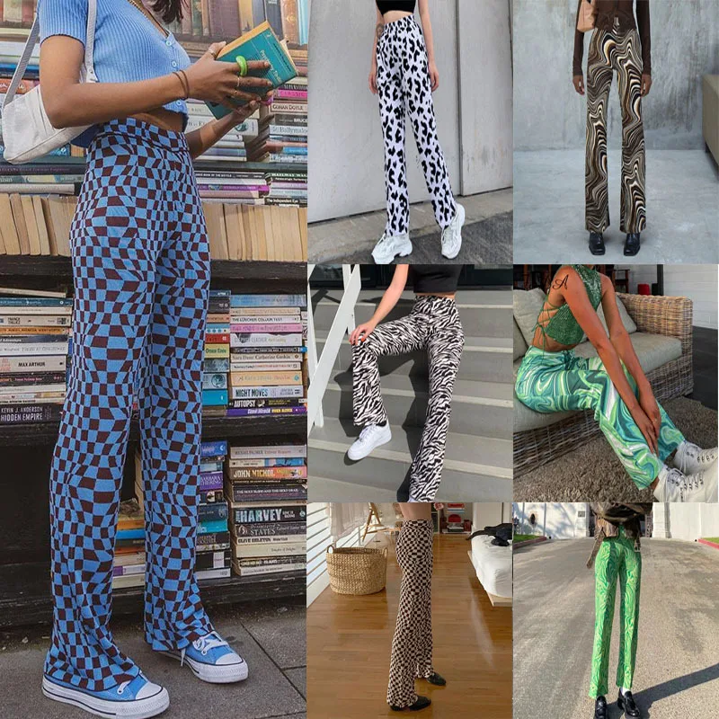 

2023 Women's Casual Yoga Flared Pants Water Ripple Printed Slim Fit High Waist Bell Bottom Trousers Sweatpants Women