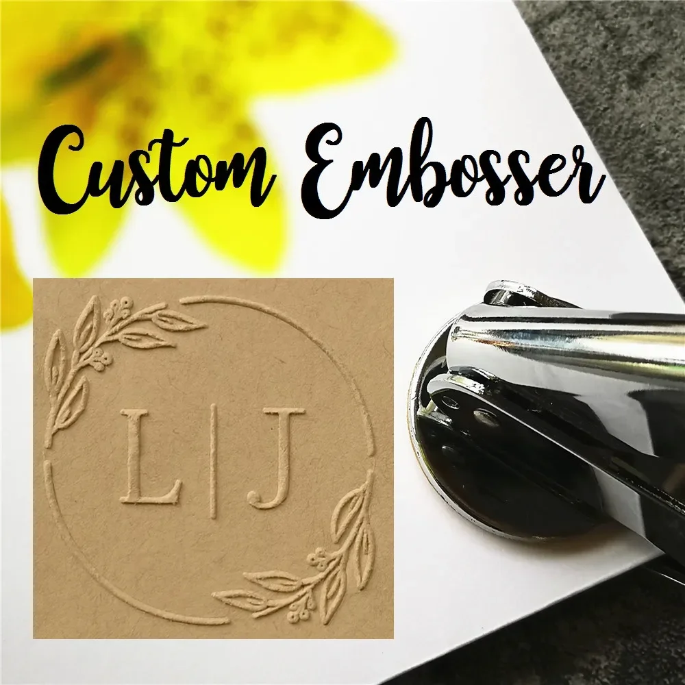 Design Your Own logo Embosser Stamp Personalized Wedding Embosser stamp with 2 initials and date,Custom envelop Embosser Seal