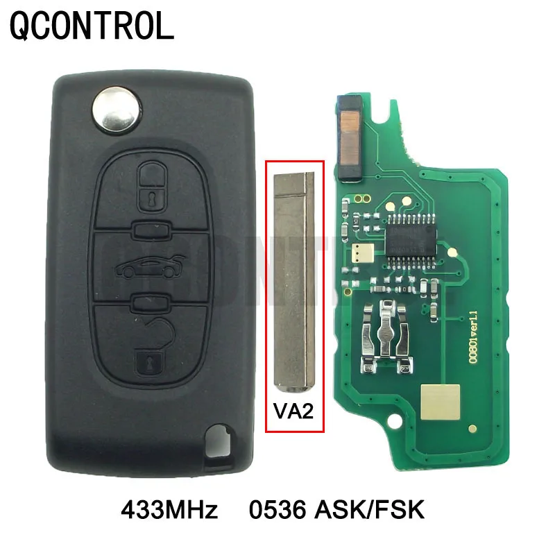 QCONTROL Car Remote Key Work for CITROEN C2 C3 C4 C5 C6 Berlingo (CE0536 ASK/FSK, 3 Buttons VA2) Picasso Vehicle Control Alarm