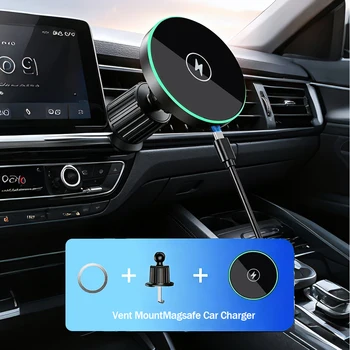 Chargeur magnétique sans fil pour voiture à charge rapide 30W, support de téléphone avec lumière LED pour iPhone 12, 13, 14, 15, 16, 17, Pro Max