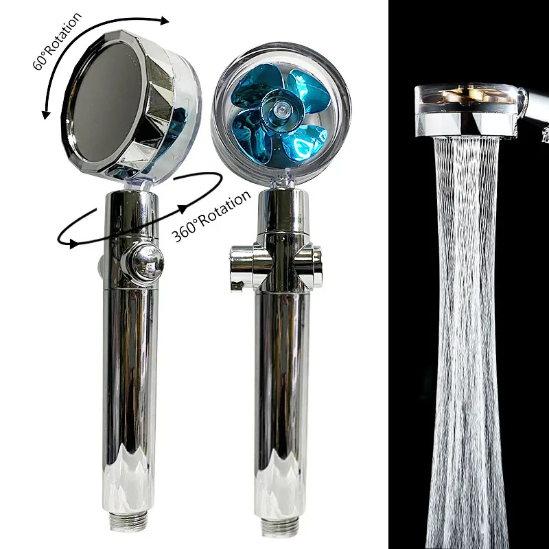 Shower Head High Pressure Set 360°Spin with Water Filter Golden Fan Turbocharge Pure Rainfall Bathroom Accessories Showerhead shower head with switch on off button high pressure 3 gear spa rainfall water saving innovative spray gun bathroom accessories