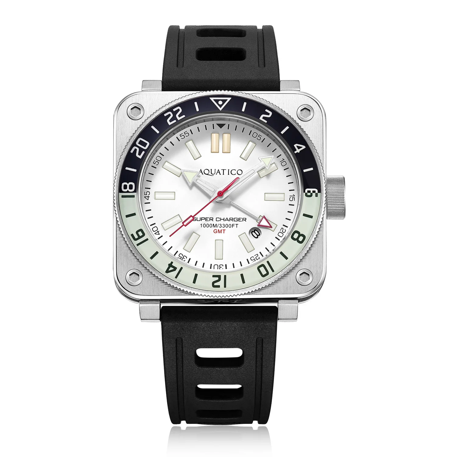 

Aquatico Steel Man GMT Watch (White Dial black and white bezel)