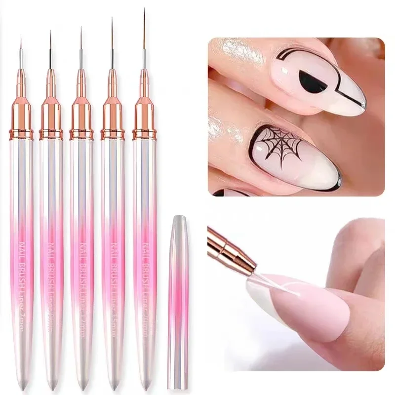 

7/9/12/15/20MM Nail Liner Brush UV Electroplating Gradient Pink Handle Nail Art Pen Brush Drawing Lines Stripe Nail Art Tools