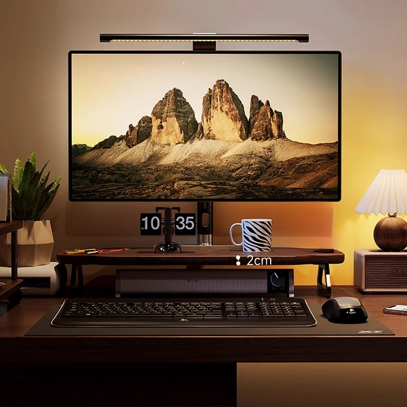 Walnut Wood Monitor Riser — Desk Stand with Keyboard Storage view 4