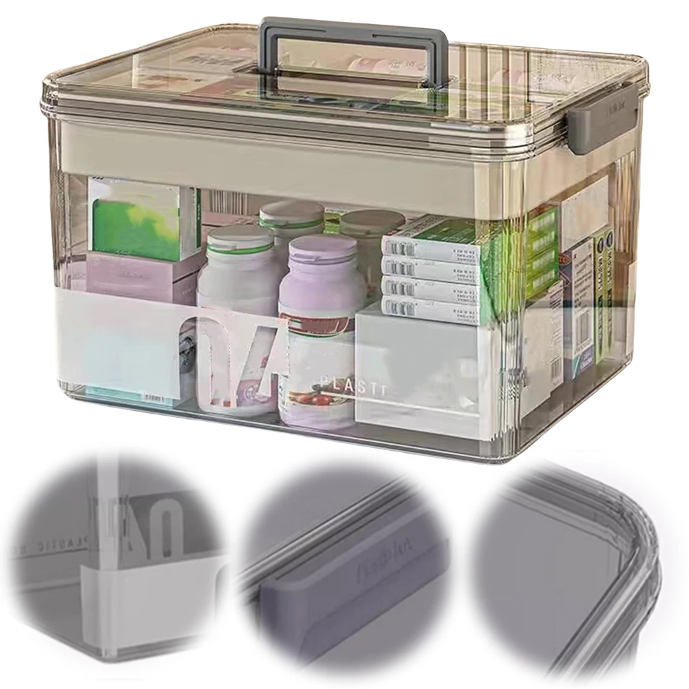 Large Capacity Multi-Layer Sorting Storage Box Multi-functional Medicine Cabinet with Easy-Grip Handle Transparent Medicine Case 2