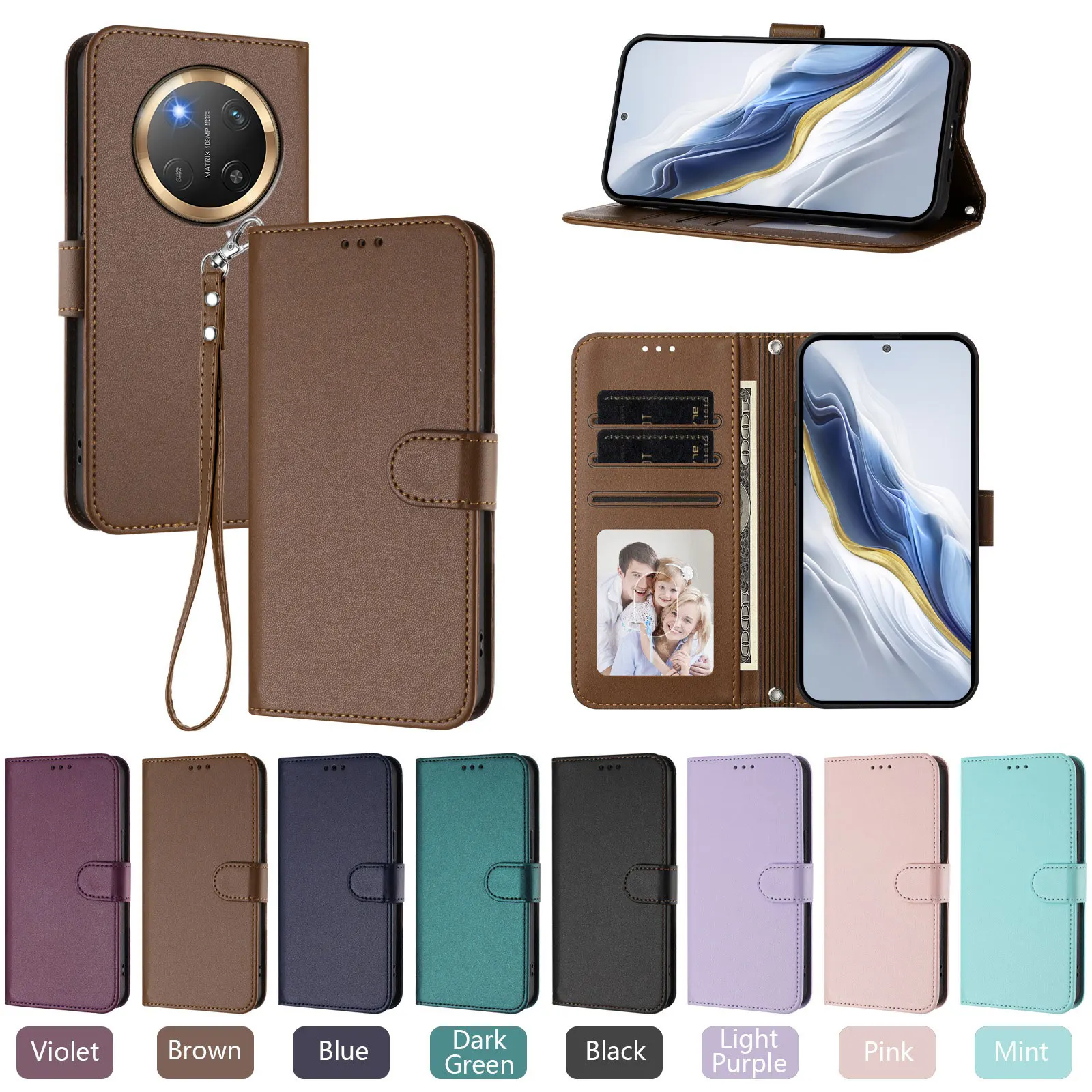 Shockproof Flip Leather Wallet Case - Business Lanyard Cover