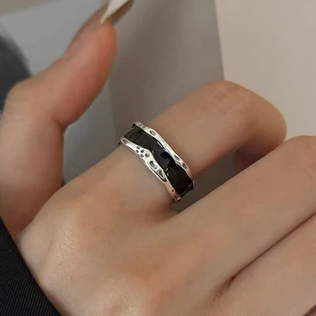 Anelli con Apertura Rotonda Irregolare in Argento Smaltato per Donne, Gioielli Classici alla Moda, Accessori Geometrici