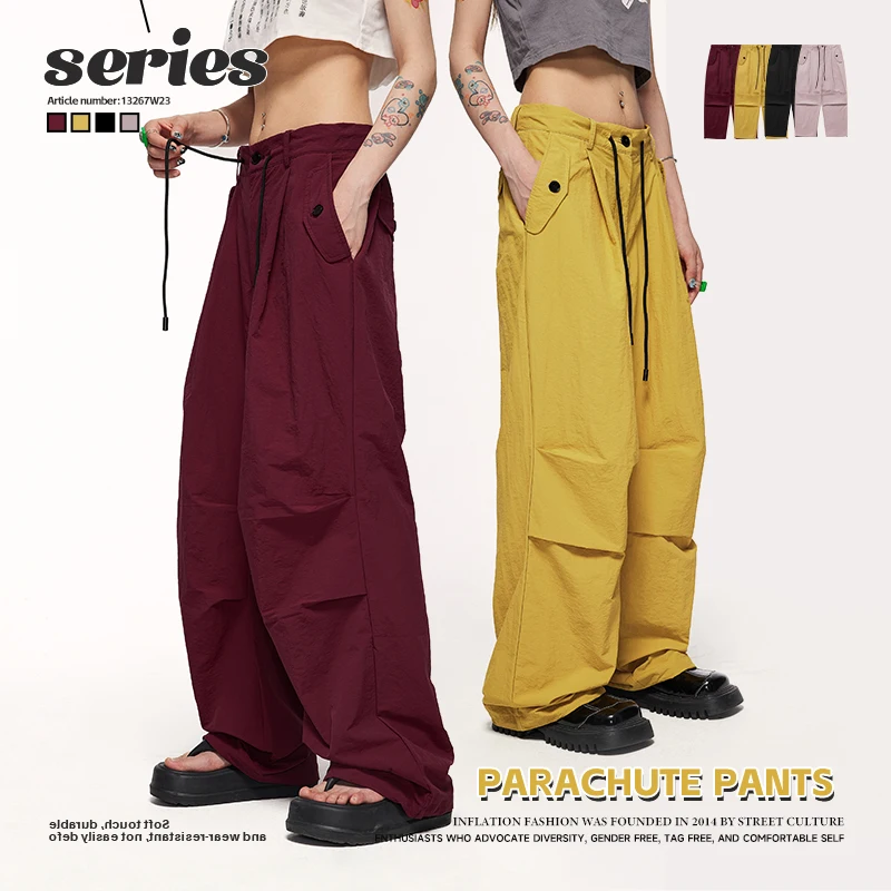 

INFLATION Vintage Parachute Pants 2023 Autumn New Wide Leg Cargo Pants Couplewear Track Pant