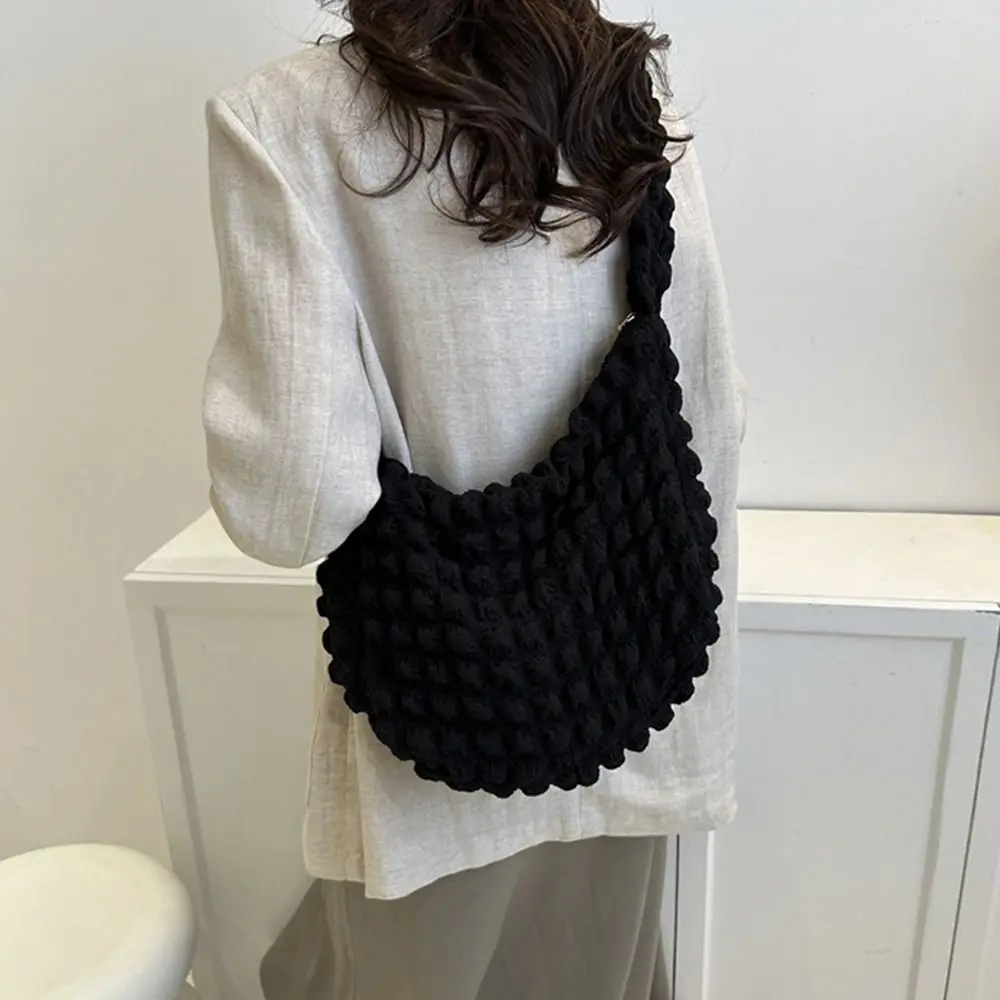 Bolsa de ombro plissada com bolhas, capacidade grande, xadrez, acolchoada, transversal para mulheres, casual, fofa, axila, bolsa de compras_voghion.com
