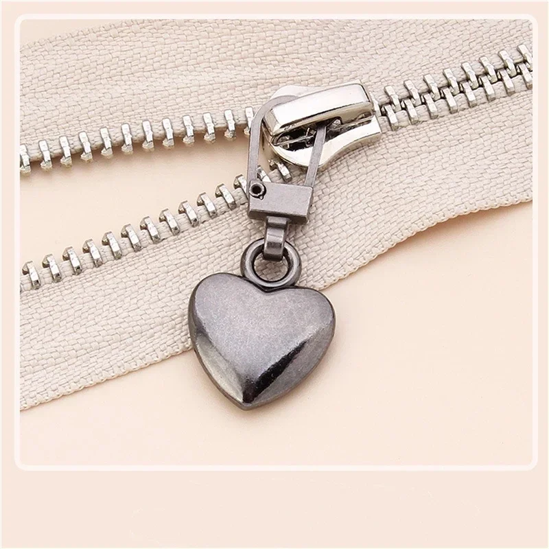 5PCS Sewing Zippers Puller Head Heart Shape Detachable Metal Zipper Slider Repair Kits For Bags Backpack Coat Zipper Pull Tab zipper repair kit,zipper pullers,zipper sliders,zipper heads