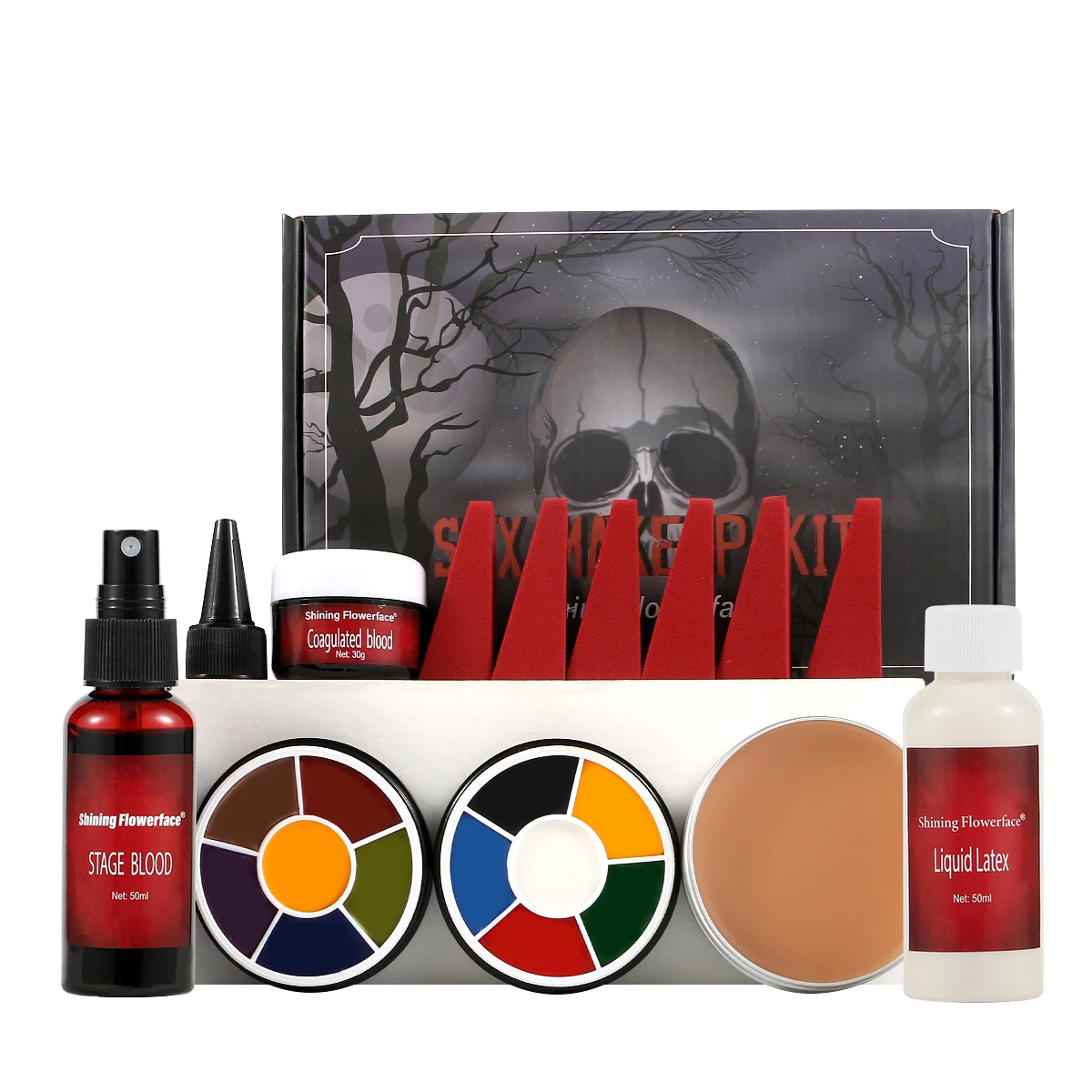 Halloween Makeup Kit SFX Fake Blood Latex Set Wound Scar Wax 12 Color Face Paint Body Paint
