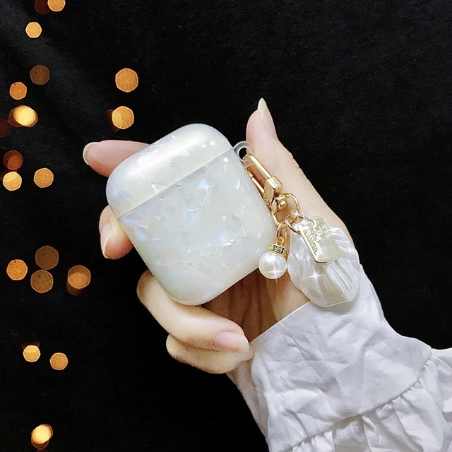 Luxury Girls Pearl Shell Case for Apple Airpods 1 2 3 Case for AirPods Pro Case with Keychain Earphone Accessories Headphone Box white for AirPods 12