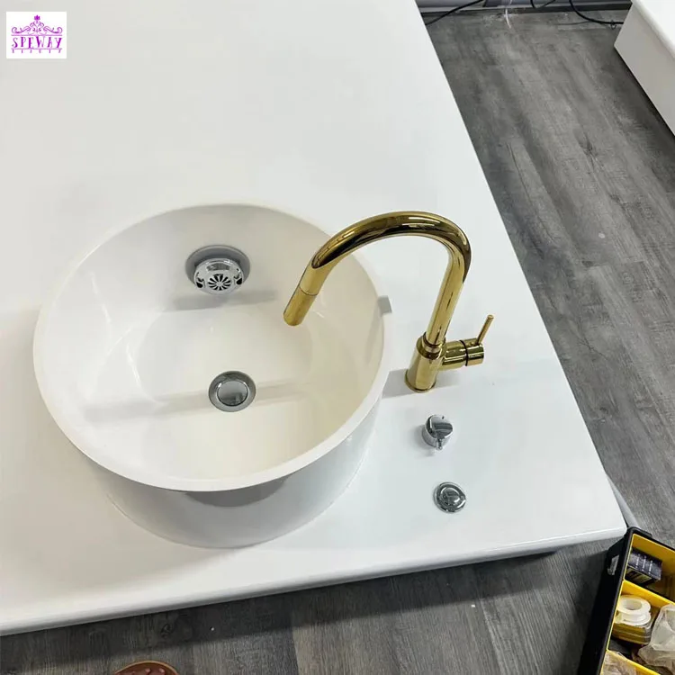 Factory Gold Salon Round Foot Spa Basin Pipeless Jet White Pedicure Tub Pedicure Sink With Led Light