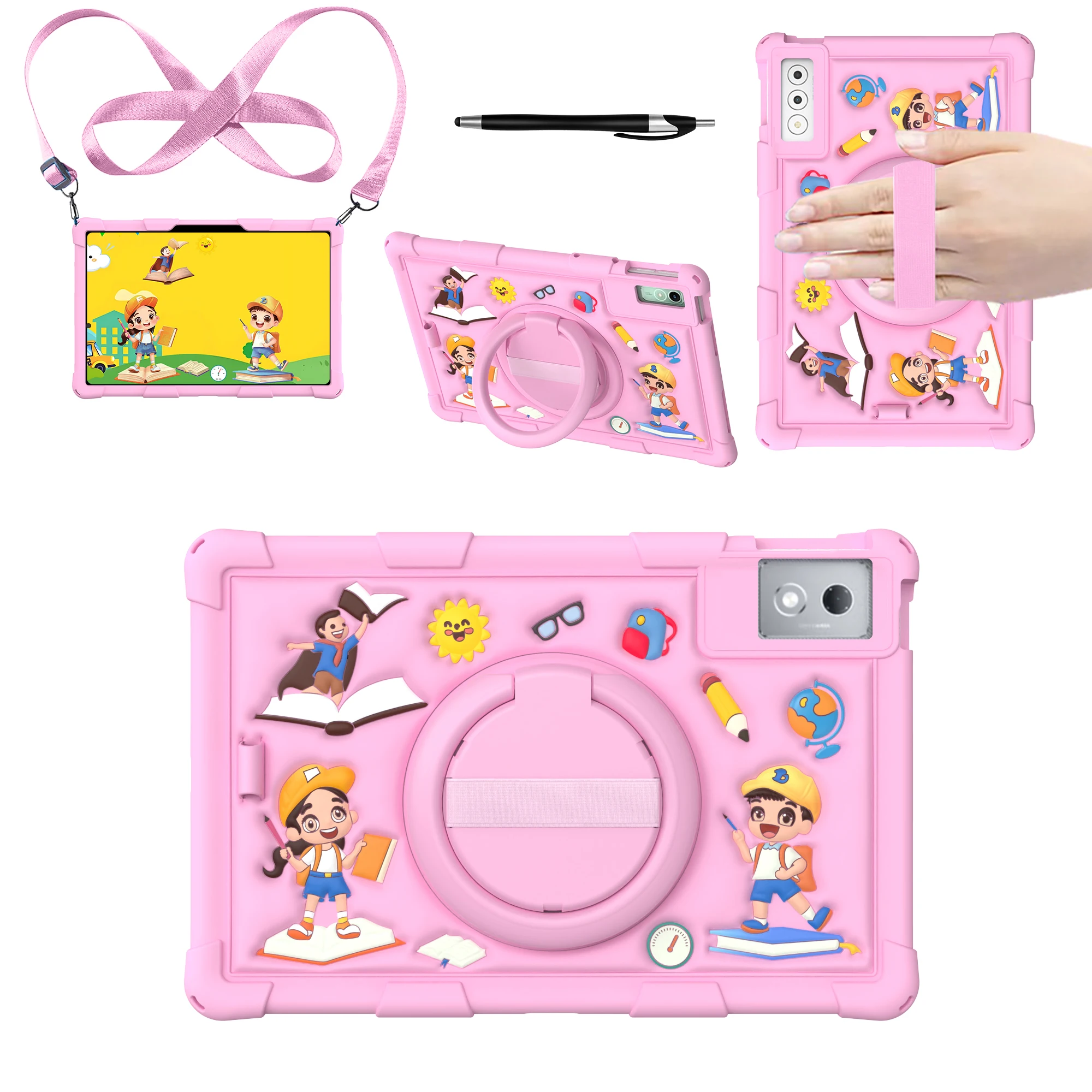 Cartoon Kids Tablet Case with Strap and Pen Holder
