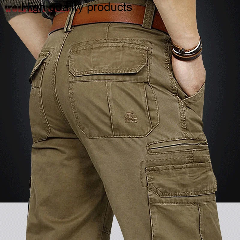 

2024 Autumn And Men's Casual Multi Pocket Overalls Medium Waist Loose Large Size Cotton Water Washed Middle-aged New Pants