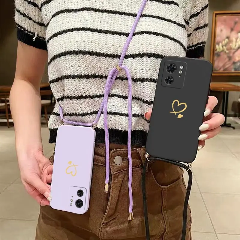 Two Hearts Lanyard Silicone Phone Case - Elegant Protective Cover