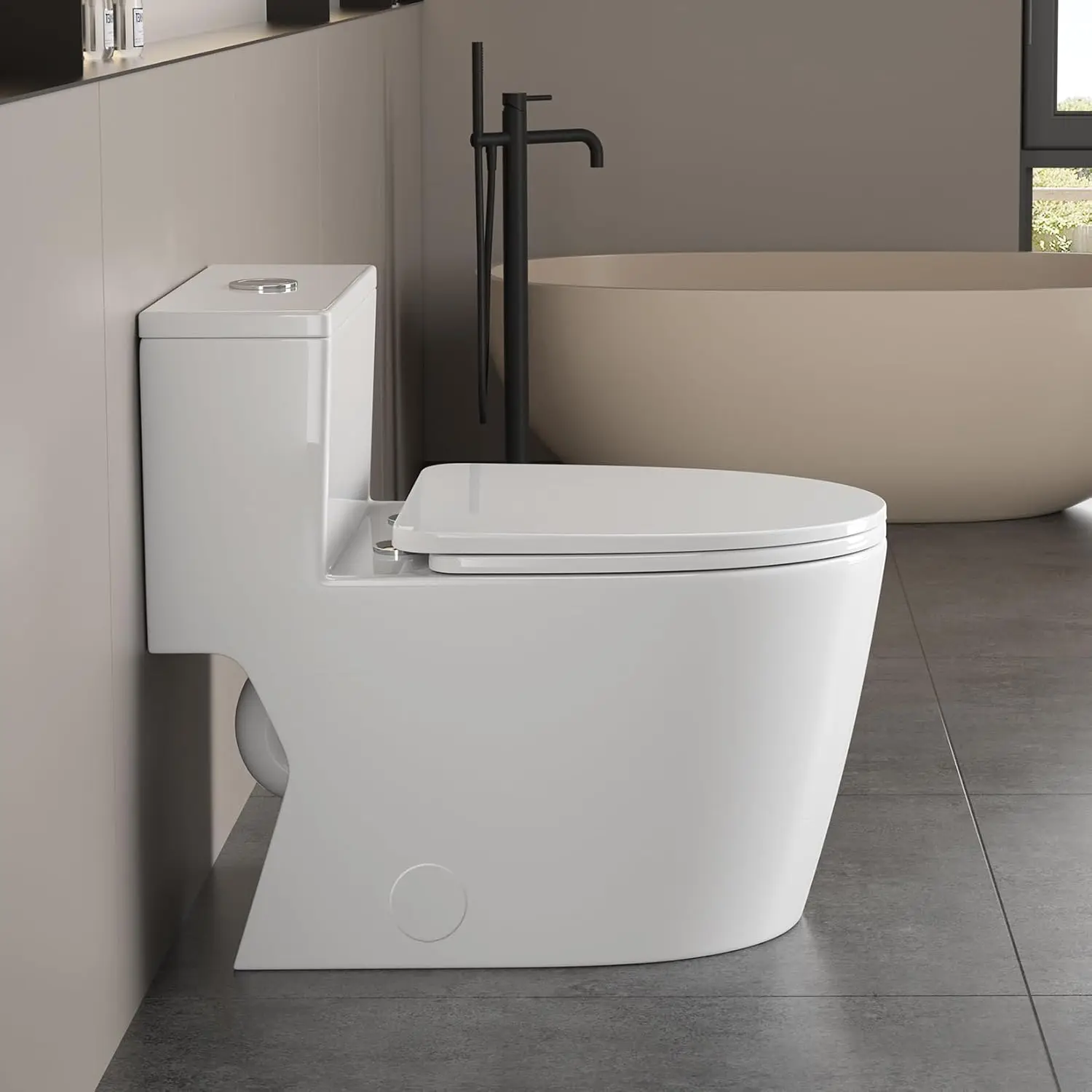 12"in One Piece Elongated Modern Toilet 3.1-Inch Huge Trapway Pipe Glazing Top Dual Flush 1.1/1.6 GPF 3