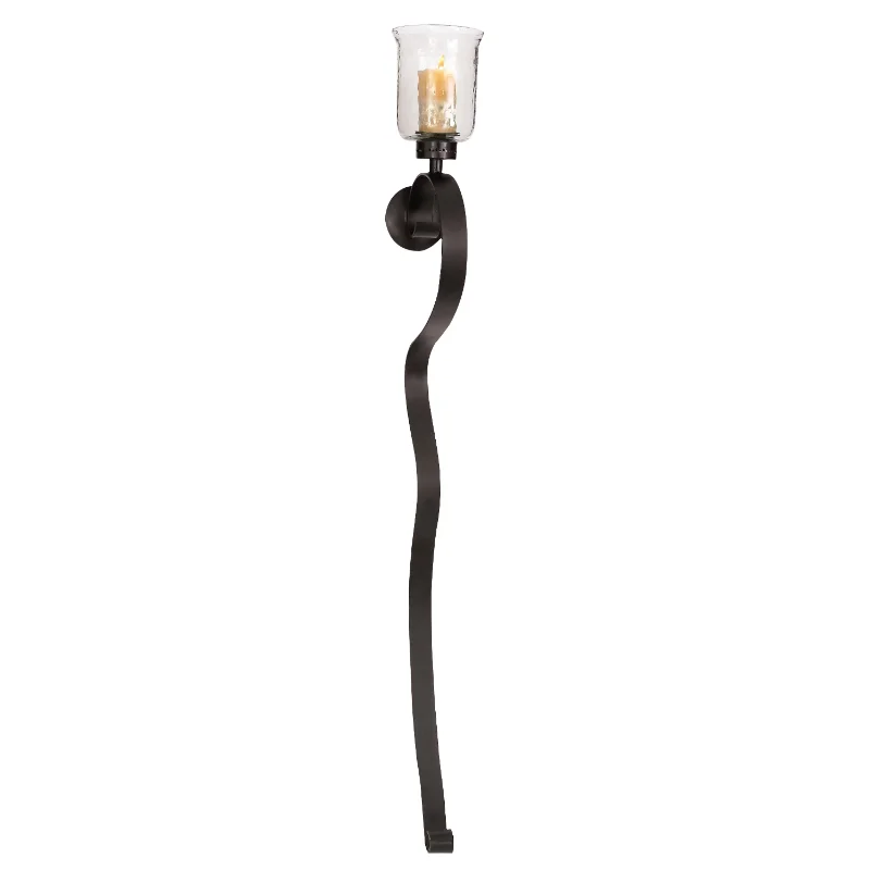 

DecMode Black Metal Scroll Handmade Long Pillar Wall Sconce