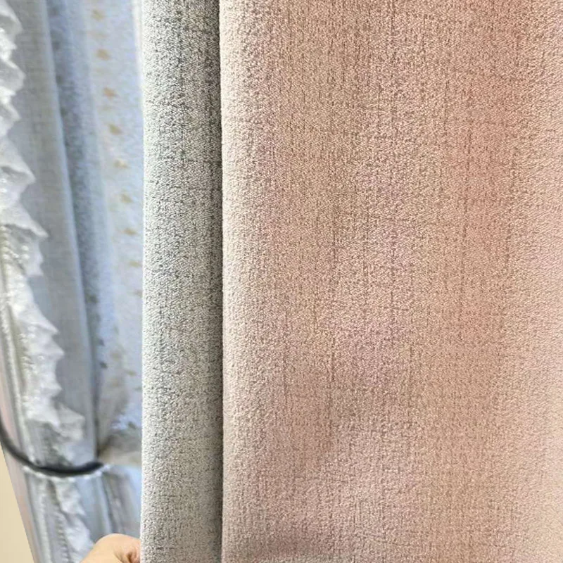 Princess Style Girl Room Pink Grey Lace Patched Curtains for Living Room Bedroom French Window Embroidered Window Screen 2