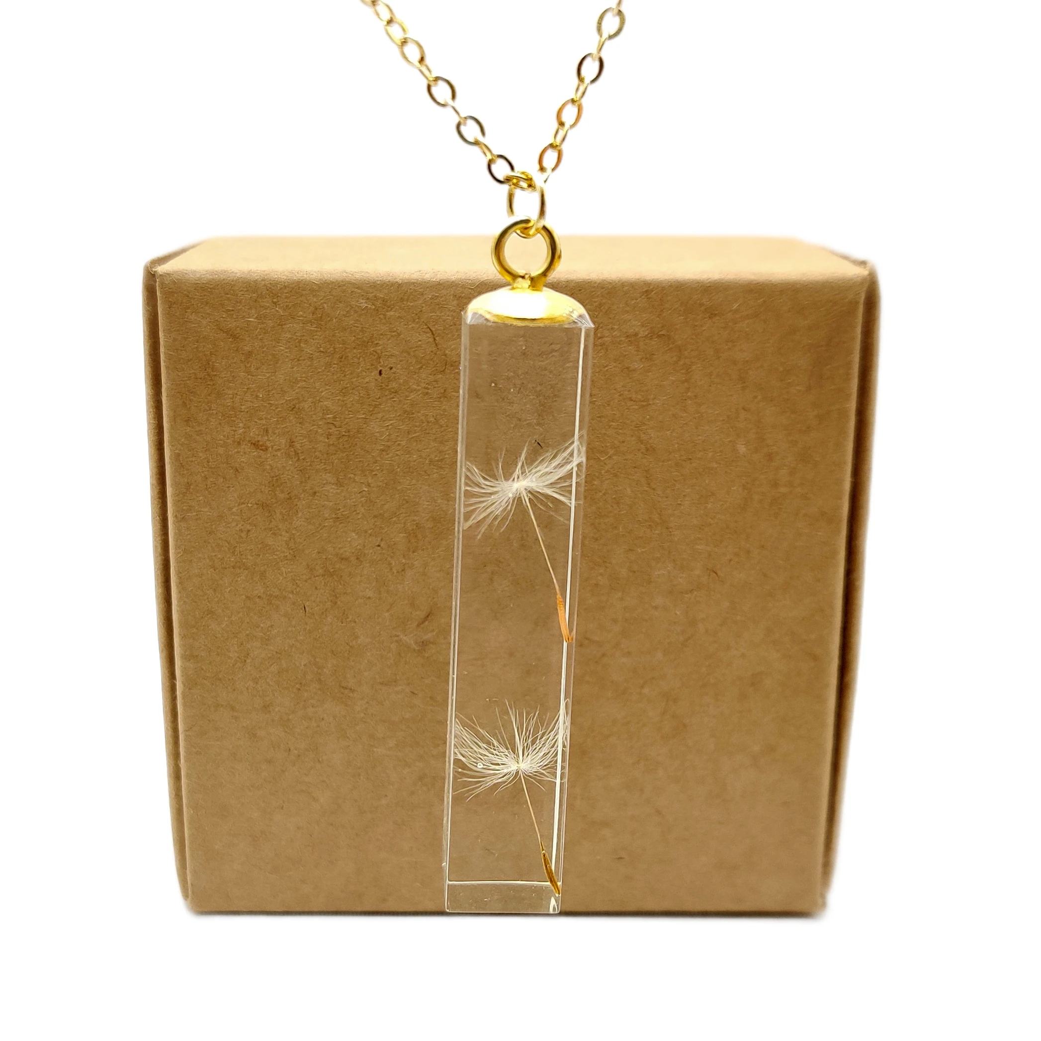 Dandelion Make a Wish Transparent Cube Resin Gold Color Pendant Chain Long Necklace Women Boho Fashion Jewelry Bohemian Handmade 12 pcs set 5 7 inch rectangle silicone bookmark mold diy bookmark mould making epoxy resin jewelry transparent mold