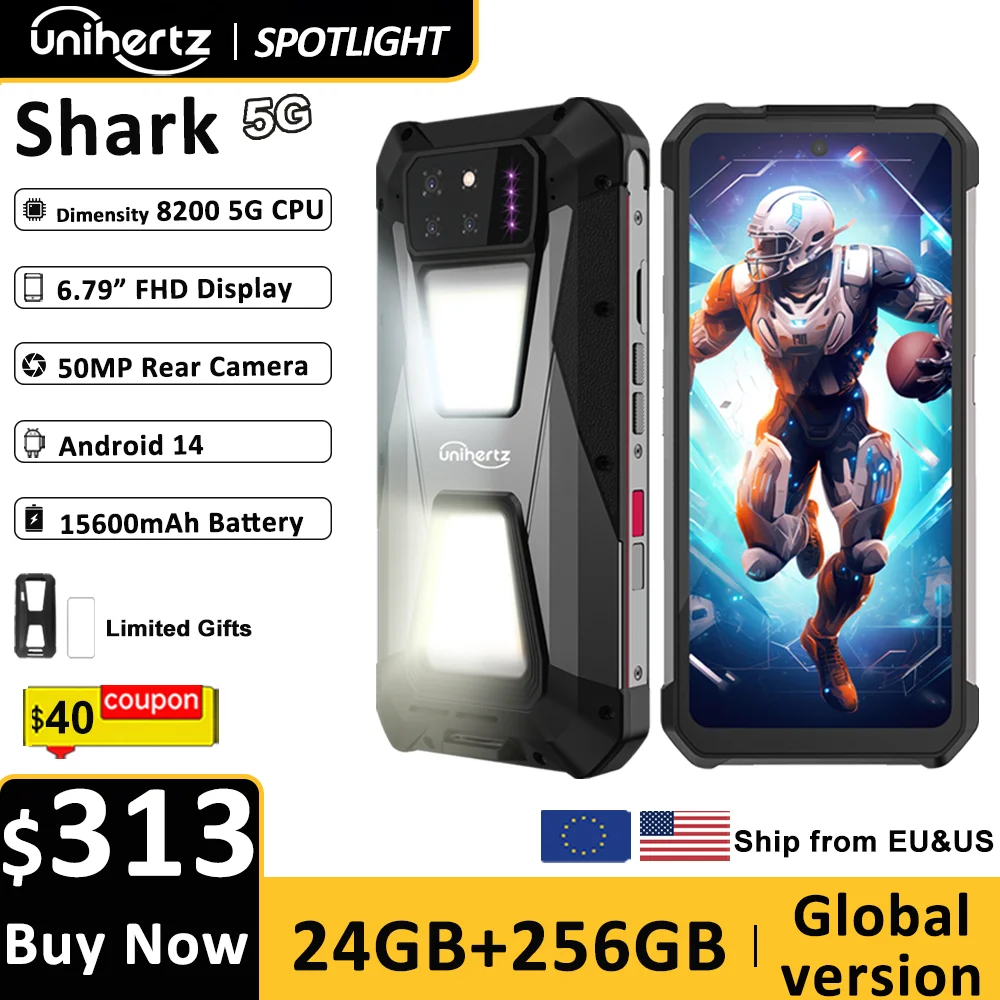 Unihertz SHARK , Android Rugged Smartphone 5G, Dimensity 8200, 6.79" 120Hz Large Screen, 24+256GB,Gaming Phone,Add to Cart
