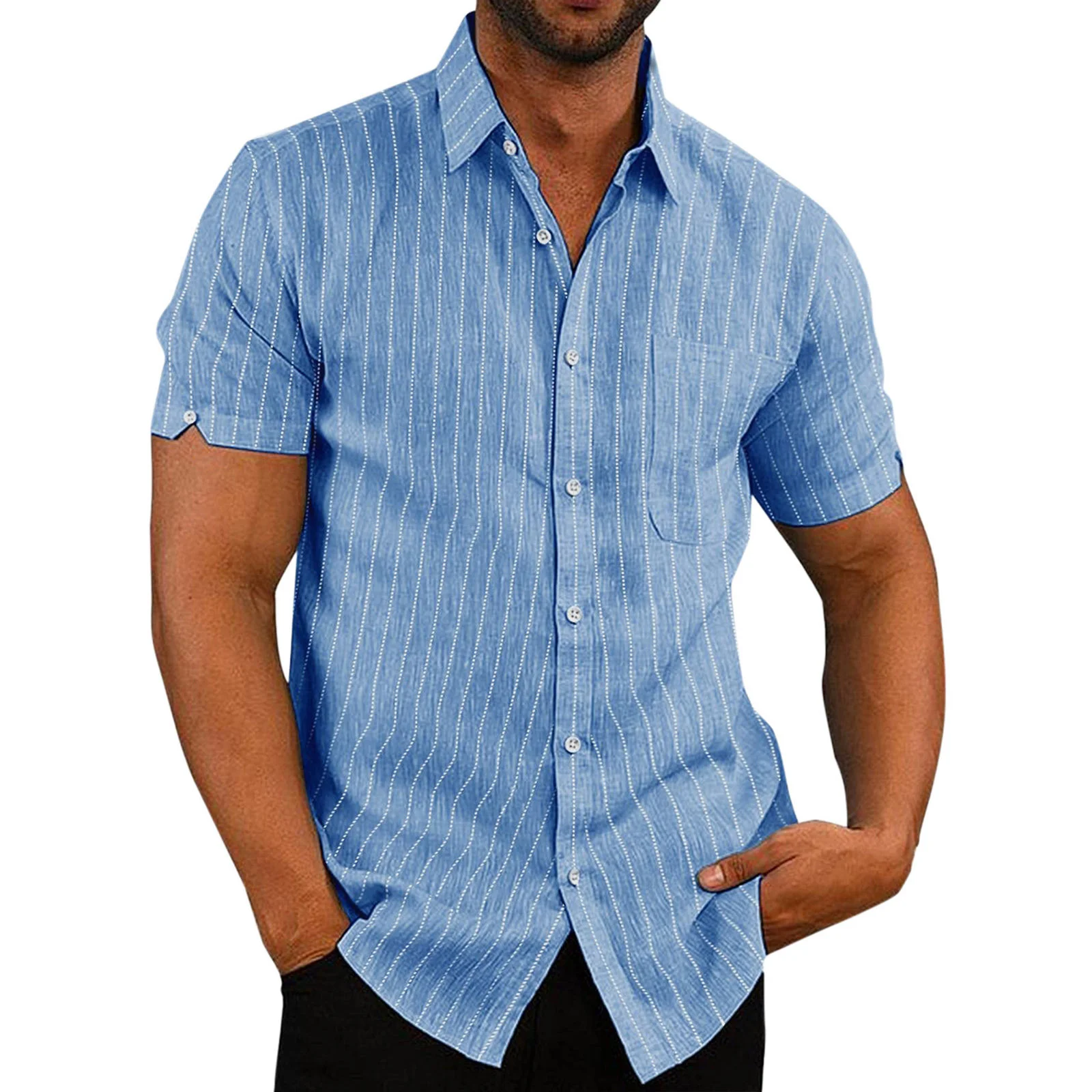 

2023 Summer Polo Short Sleeve Button Men's Striped Shirt