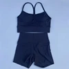 Solid Color gym bike Yoga Set short Legging +cross Y sport bra Tracksuit  Athletic Women Gym Suit Comprehensive Training Jogging 3