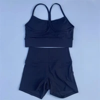 Ensemble de Yoga pour vélo de gymnastique, couleur unie, Legging court + soutien-gorge de sport croisé Y, survêtement athlétique pour femmes, entraînement complet, Jogging 3