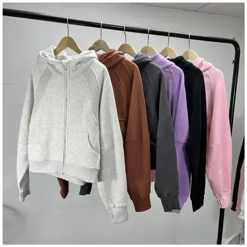 Lemon Women Scuba Outerwear Sport Hoodie Fall/Winter Thicken Warm Full Zipper Long Sleeve Hooded Sweatshirts Define Jackets Coat