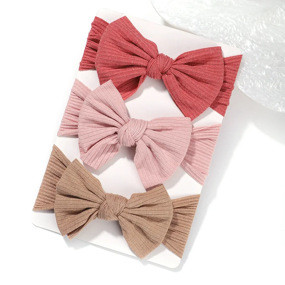 3Pcs/set Newborn Baby Headbands Set Solid Color Bow Hair Bands Soft Knitted Infant Headwear Elastic Turban Baby Hair Accessories 6