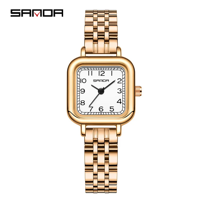 

Sanda 1120 Watch New Womens Quartz Watch Casual Fashion Rose Gold Case Womens Watches Maroon stainless steel Strap Waterproof