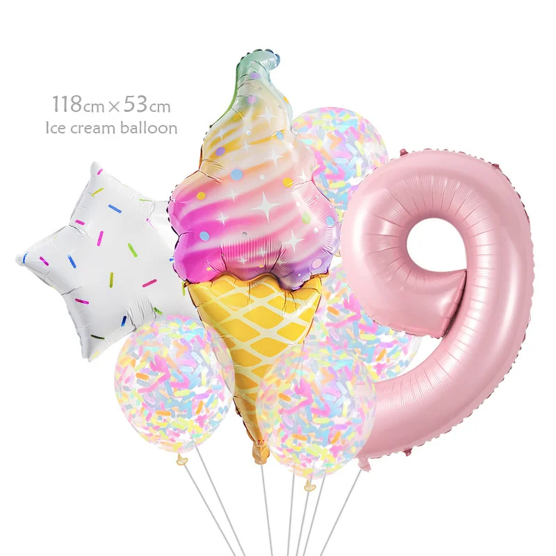 8-teiliges Donut-Eiscreme-Stern-Ballon-Set aus buntem Papier, Konfetti-Ballon-Set für Babyparty, Mädchen-Donut-Geburtstagsparty-Dekorationen – Detail 5
