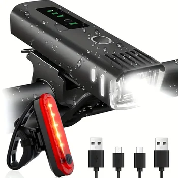 Set di luci per bici ricaricabili da 1/2 pezzi, fari e fanali posteriori posteriori, luci da ciclismo impermeabili per bici da montagna/strada notturne