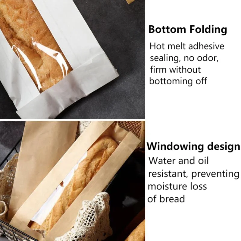 100 Pieces Kraft Paper Long Bread Bags with Transparent Window, Waterproof & Oil-Re... - SKU PLBB1237 - UGI Packaging