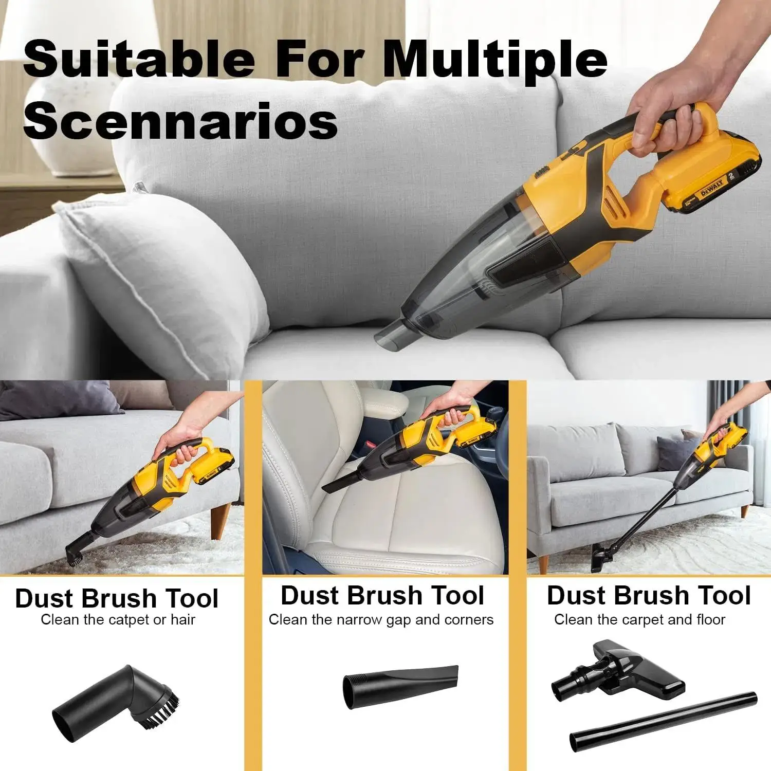 Cordless Vacuum Cleaner for DeWalt 18V/20V Battery (No Battery) Handheld Vacuum for Hardwood Floor Carpet Pet Hair Car 3