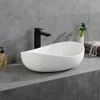 Oval Vessel  Stone Resin Bathroom Sink Modern Art Sink Matte White with Pop Up Drain (Glossy White) 1