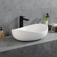 Oval Vessel  Stone Resin Bathroom Sink Modern Art Sink Matte White with Pop Up Drain (Glossy White) 1