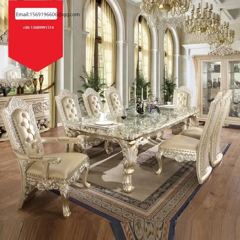 

Роскошные европейские обеденные столы и стулья из массива дерева, резные журналы во французском дворе, винный шкаф