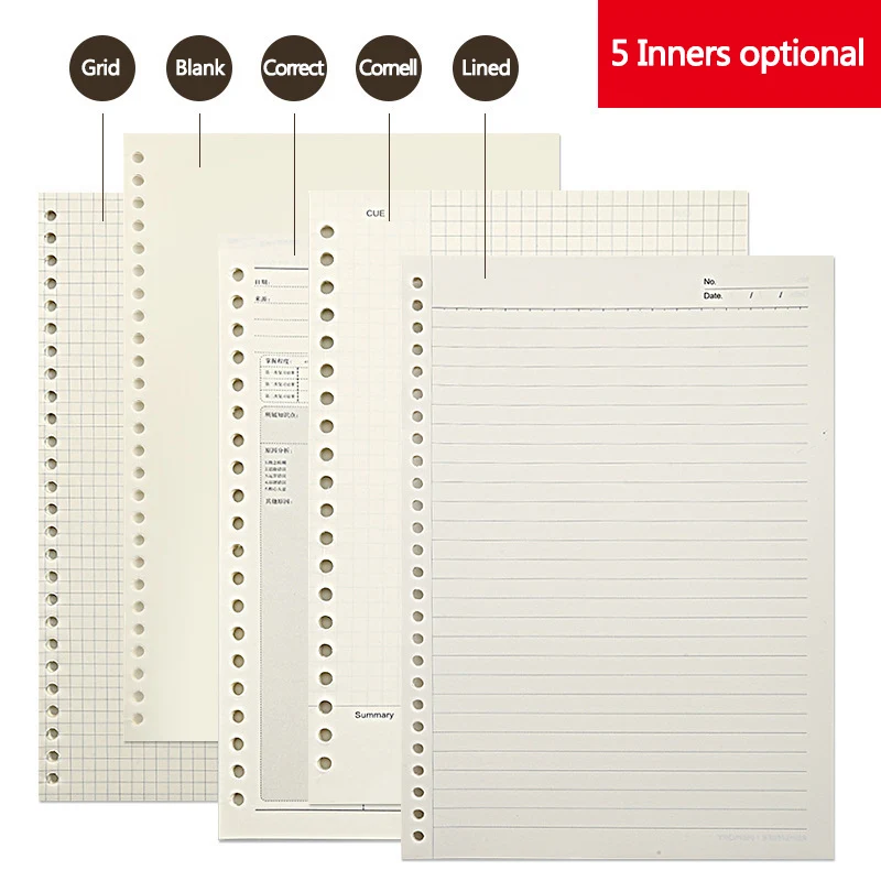 Loose Leaf Notebook Blank, grid, lined, cornell available  A4, A5, B5 sketchbook/diary/bullet planner journal School notepad - 4