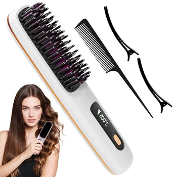 Spazzola per lisciare i capelli, pettine per lisciare ionico con riscaldamento rapido 20 secondi, 3 impostazioni e display della temperatura, strumento per lo styling dei capelli per le donne