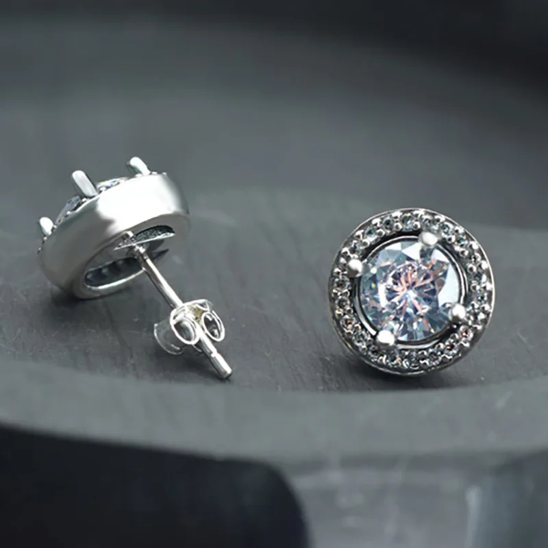 2022 Authentic 925 Sterling Silver Earring Sparkling Star Blue Gem Golden Heart Halo Stud Earrings Women Jewelry BirthdayGift