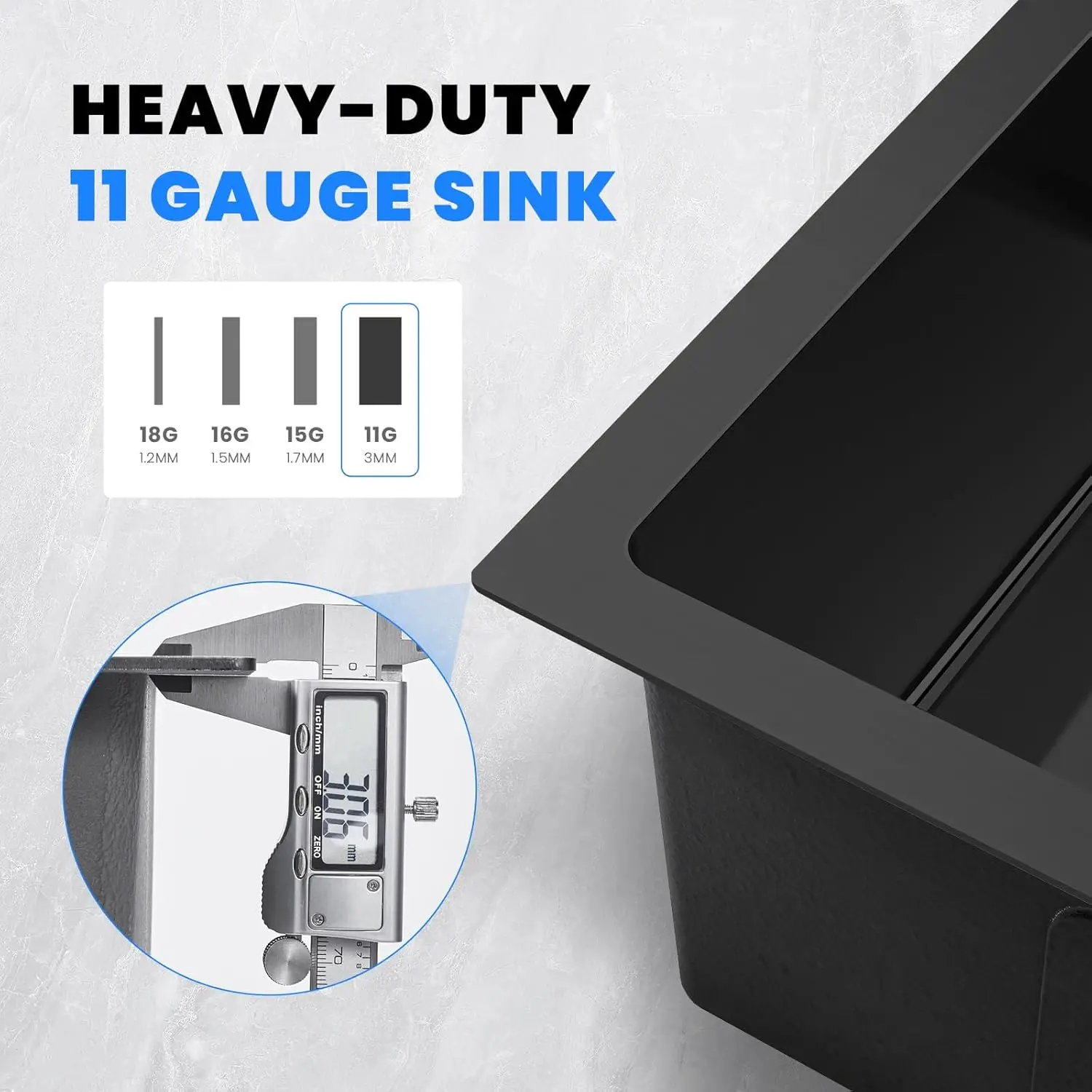 ROVATE 18×18 Inch Undermount Kitchen Sink 304 Stainless Steel Single Bowl Bar or Prep Sink 18 Gauge 9 Inch Deep Small Sink Black 3