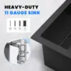 ROVATE 18×18 Inch Undermount Kitchen Sink 304 Stainless Steel Single Bowl Bar or Prep Sink 18 Gauge 9 Inch Deep Small Sink Black 3